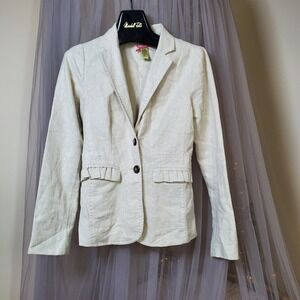 Down East Linen Cotton Cottage Blazer Jacket Beige Gypsy Office Feminine Sz XS